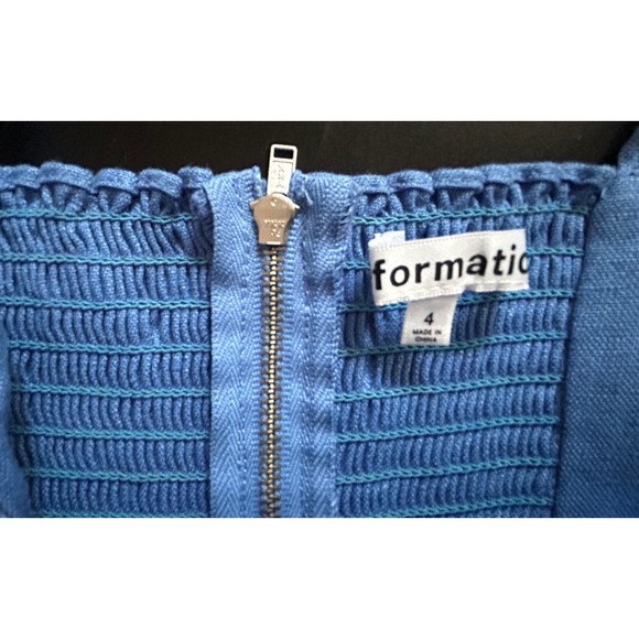 Reformation Desiree Linen Mini Dress Blue Ruffle Sweetheart Size 4 - Picture 7 of 9